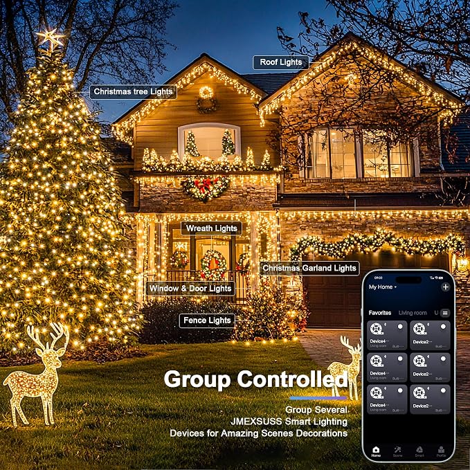 JMEXSUSS 800 LED RGB String Light Outdoor Indoor, Halloween Lights Plug in | 264 Ft Color Changing Christmas Lights Clear Wire Smart Lights for Bedroom Tree Room Party Birthday Xmas Decor, Remote