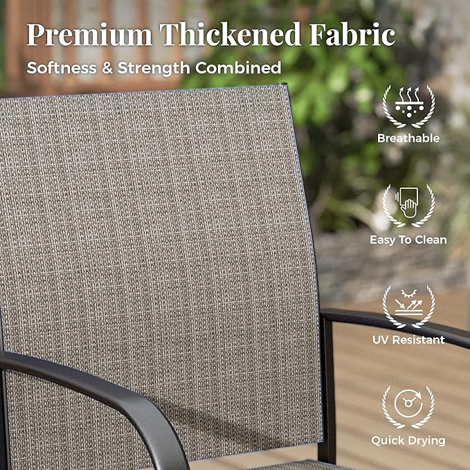 MIXPATIO Patio Table and Chairs Set, Outdoor Dining Set for 6 with Brown Chairs and Teak Color Tabletop Outdoor Dining Table, 7-Piece Patio Furniture Set for Deck Backyard Lawn