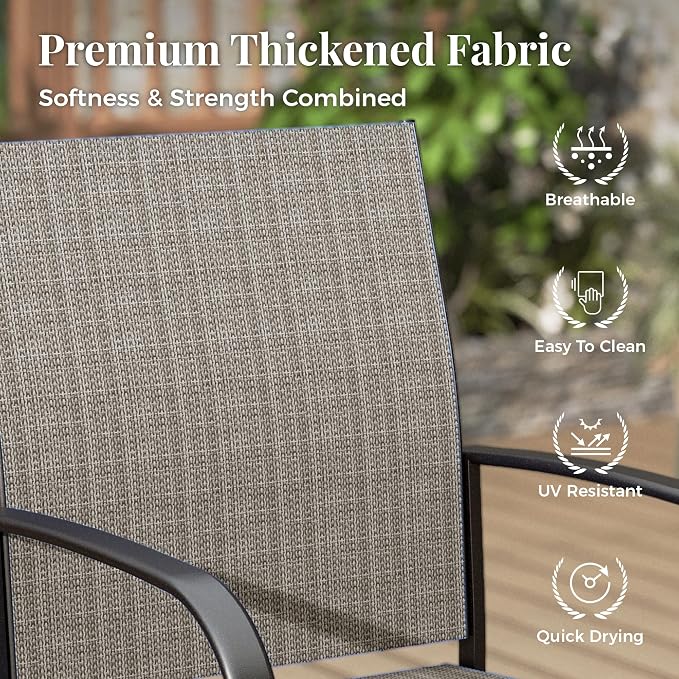 MIXPATIO 7 Pieces Outdoor Table and Chairs, Patio Dining Set for 6, 54" Round Metal Table and 6 Brown Chairs, Outdoor Dining Furniture Set for Lawn Backyard Deck