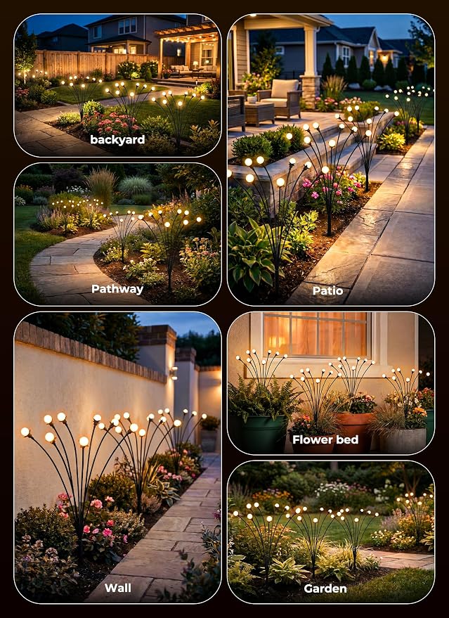 Brightown Solar Lights Outdoor,4Pack 32LED Solar Garden Lights Warm White | Swaying Firefly Waterproof, 8 Modes Solar String Light for Yard Patio Pathway Landscape Decoration Gifts