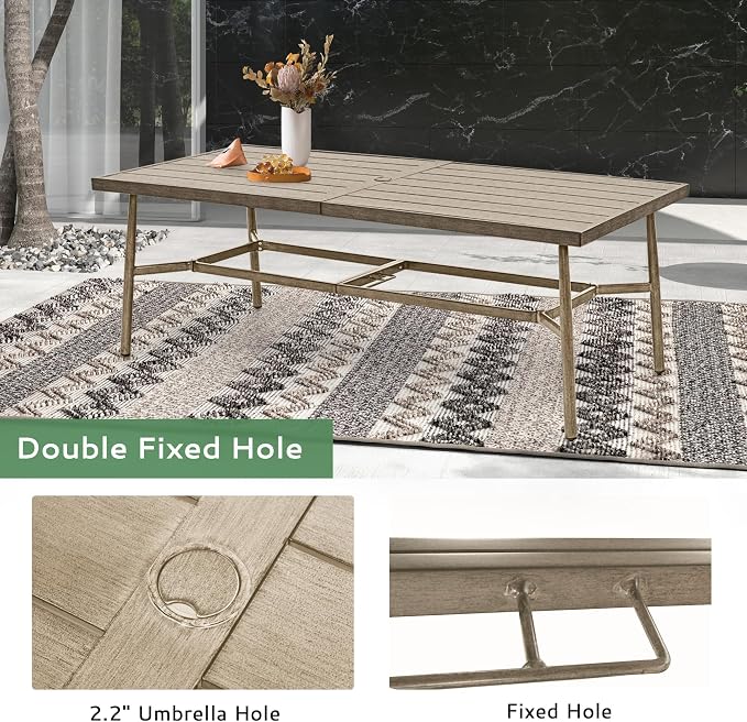 9-Piece Outdoor Dining Set for 8, Aluminum Dining Set with Cushions, 8 Dining Chairs with Rope Backrest, Large Rectangular Table with Umbrella Hole, Patio Dining Set for Lawn Porch Yard,Brown