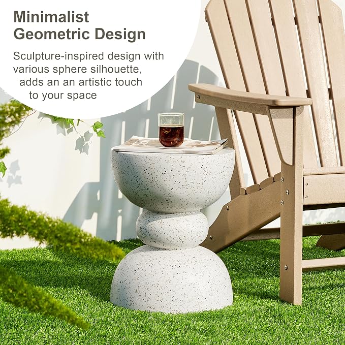 Glitzhome Outdoor Side Table, Round Small End Table with White Terrazzo Finish MGO Garden Stool, Set of 2 Lightweight Decorative Accent Table for Living Room Planter Stand Patio Backyard Pool Porch