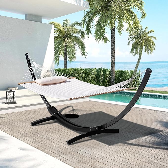 Lazy Daze Hammocks 13.5 Ft Heavy Duty Steel Arc Hammock Stand with Carabiner and Chain, 2 Person Weather-Resistant Curved Stand for Outside, Backyard, Patio, 500 Lbs Capacity, Black