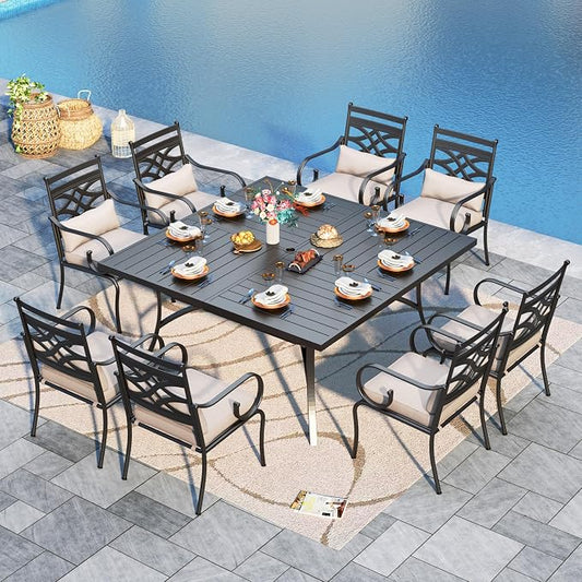 Sophia & William Patio Dining Set, Steel, Black | Umbrella Hole, Swivel Chairs, E-Coated, Cushions Included, For Patio, Garden and Yard