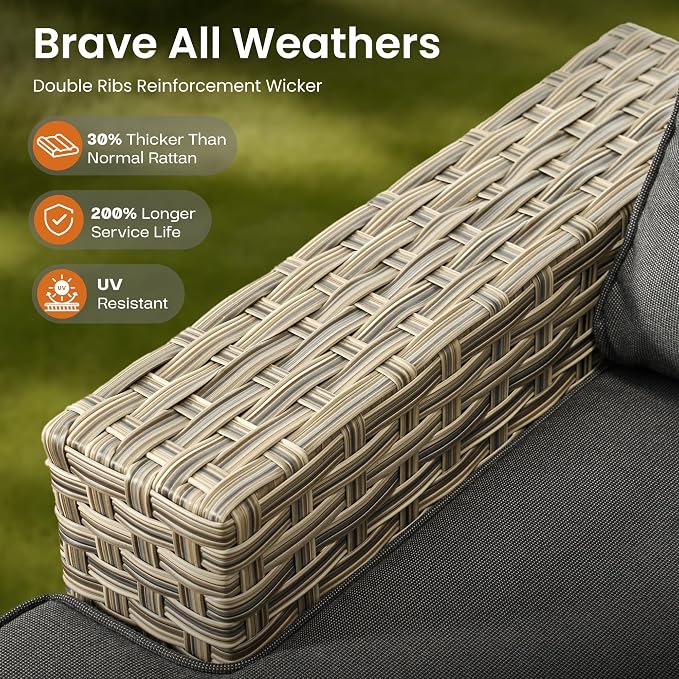 ovios 6 Piece Patio Sectional Furniture, Rattan Wicker Coversation Couch Set, Outdoor Sofa Set for Outside Porch Balcony Backyard Pool,Black