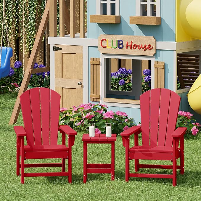 Costaelm Kids Outdoor End Table, Small Patio Table, Outdoor Side Table Porch Table Adirondack Patio Side Table for Outside, Pool, Porch, Garden, Red