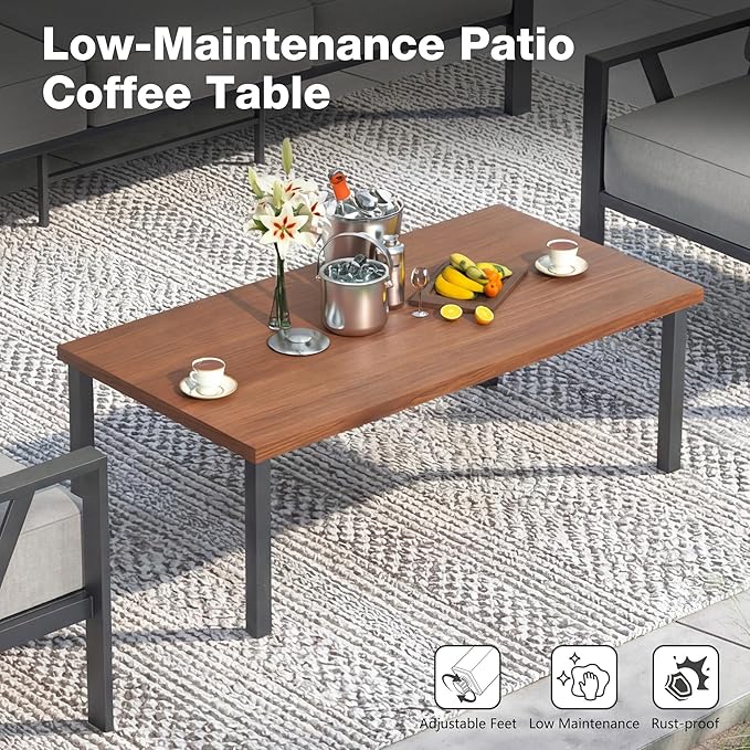 Patio Furniture Set, Metal Outdoor Furniture with Coffee Table, Modern Outdoor Patio Conversation Seating Set,Light Grey