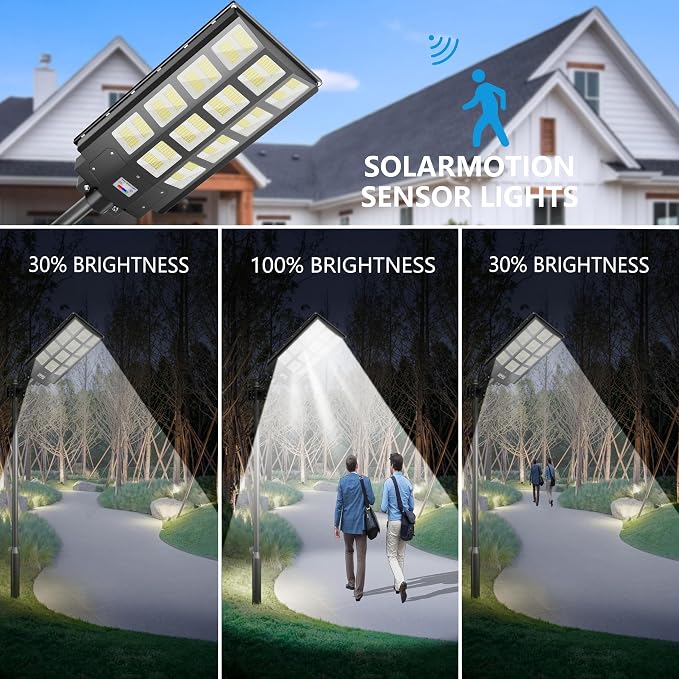 Solar Street Light 8000W Solar Parking Lot Lights Outdoor Waterproof, 240000LM 8000K Dusk to Dawn with Motion Sensor, LED Wide Angle Lamp