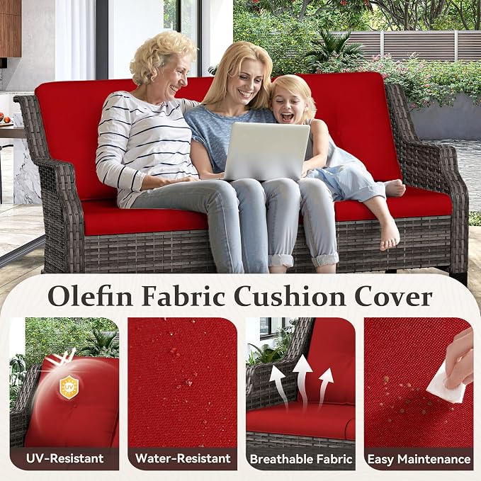 Outdoor Patio Sofa Wicker 3 Seater Sofa, Rattan Couch with Deep Seat and Olefin Cushions, High Backrest, All-Weather for Balcony, Deck, Backyard