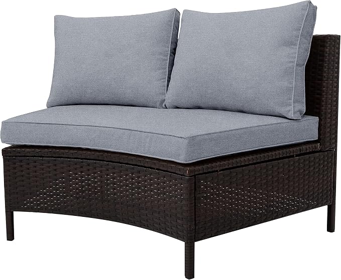 5-Piece Half Moon Outdoor Sectional Sofa Set, Patio All-Weather PE Wicker Furniture with Pillows, Cushions and Half-Moon Tempered Glass Table