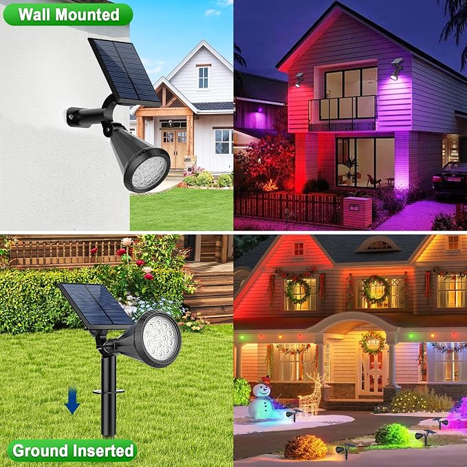 Tadyreal Color Changing Solar Spot Lights Outdoor Waterproof 180° Adjustable Colored RGB Solar Powered Landscape Lights for Yard 7 Lighting Modes Solar Spotlights for Pathway Garden Outside (2 Pack)
