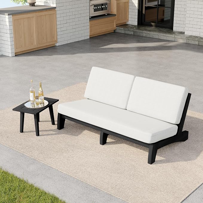 2 Pieces Patio Furniture Sets, All-Weather Outdoor Wood Bistro Set Patio Conversation Side Table Chiars and Patio Loveseat for Balcony, Backyard