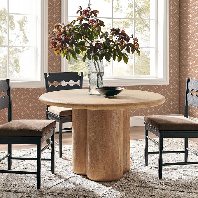 Modway Tori 48 Inch Round Concrete Outdoor Dining Table in Travertine - Modern Patio Bistro Table, Seats 4, for Backyard, Balcony, Sunroom, Deck, Or Indoors