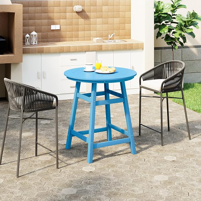 WestinTrends Outdoor 35" HDPE Round Patio Counter Height Bar Table, Pacific Blue