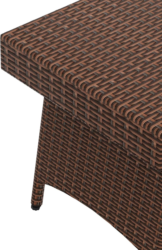 WO Wicker Rattan Foldable Folding Side Table, UV and Water Resistant Great for Any Outdoor Spaces Like Patio Garden Deck Porch Backyard Balcony Lawn (Brown)
