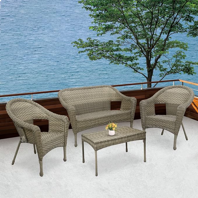 Jeco Set of 4 Grey Resin Wicker Clark Conversation Set Without Cushion