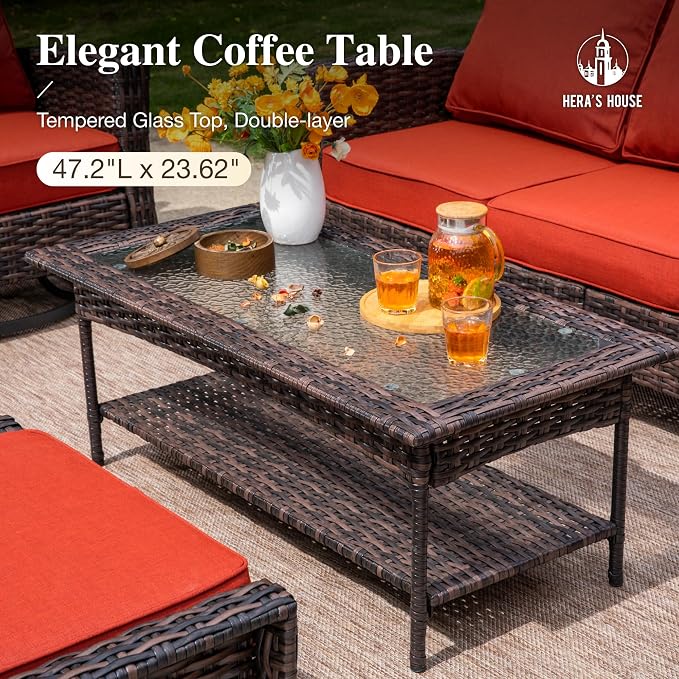 HERA'S HOUSE Patio Furniture Set with High Back Swivel Chairs, 4 Pieces Outdoor Wicker Rattan Conversation Sofa Sets with 5.5" Waterproof Thick Cushions for Deck Lawn Yard