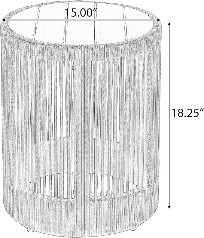 IRONORA Grey Hand-Woven PE Rattan Round Patio Side Table, Solid Acacia Wood Top Hollow Drum Accent End Table, Weather Resistant Coastal Side Table for Backyard Balcony Sunroom Living Room