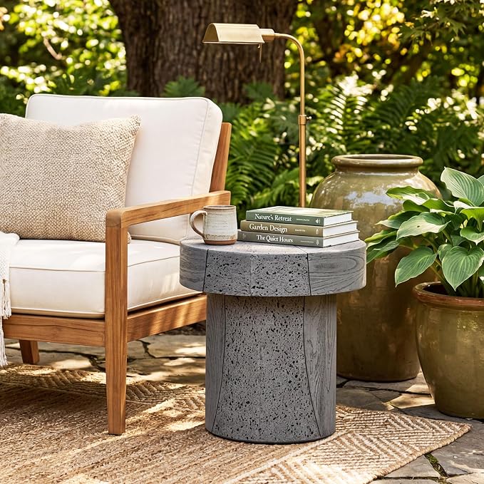 COSIEST MgO Concrete Round Side Table, 19.8 Inch Outdoor Patio End Accent Table Modern Coffee Table for Garden Balcony Backyard, Gray, 1 Pack