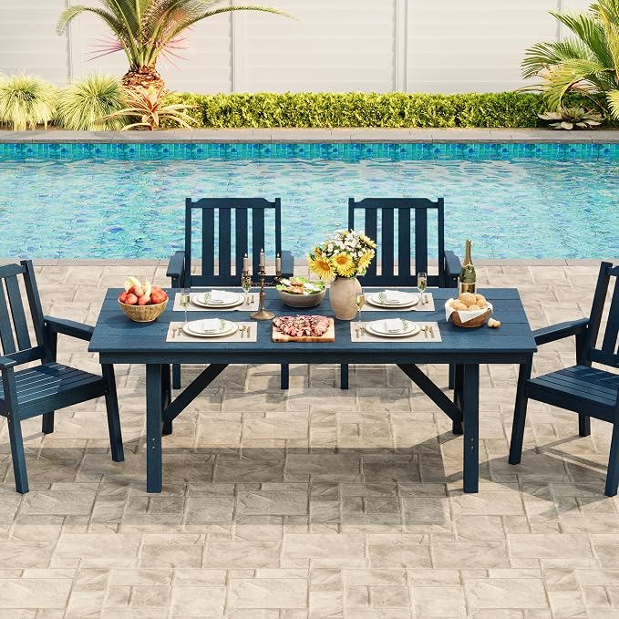 Garvee Outdoor Patio Dining Chairs Set of 2, Outdoor HDPE Garden Dining Chairs, Sturdy Frame, Waterproof, All-Weather for Backyard, Poolside, Porch, Deck, Navy Blue