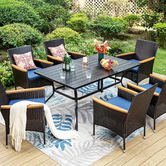 Sophia & William 7-Piece Patio Dining Set, Metal Table, PE Wicker Chairs | All Weather Patio Table and Chairs Set for 6, Perfect for backyard, deck, porch