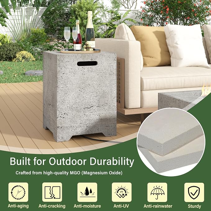 Polibi Tank Cover with Square Side Table, 100lb Capacity Weather-Resistant Enclosure for Standard 20 lb Tanks, Outdoor Storage for Patio, Deck, Balcony, No Assembly Needed, Light Gray