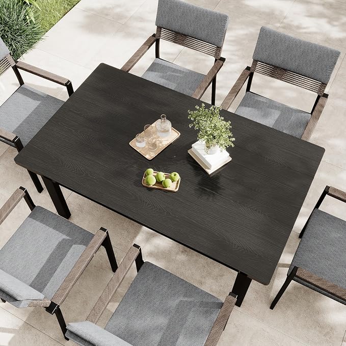 Sundale Outdoor Patio Dining Table for 6, Metal Outdoor Dining Table with 2" Umbrella Hole, 60" Rectangular Outdoor Tables for Backyard, Yawn, Garden