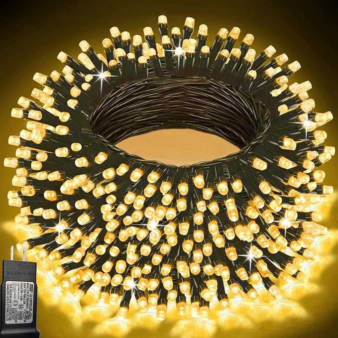 200 LED Warm White Christmas Lights Outdoor String Lights, 66 ft | Green Wire Waterproof Twinkle Fairy Lights Plug in with Timer, 8 Modes String Lights Indoor Bedroom Classroom Decor
