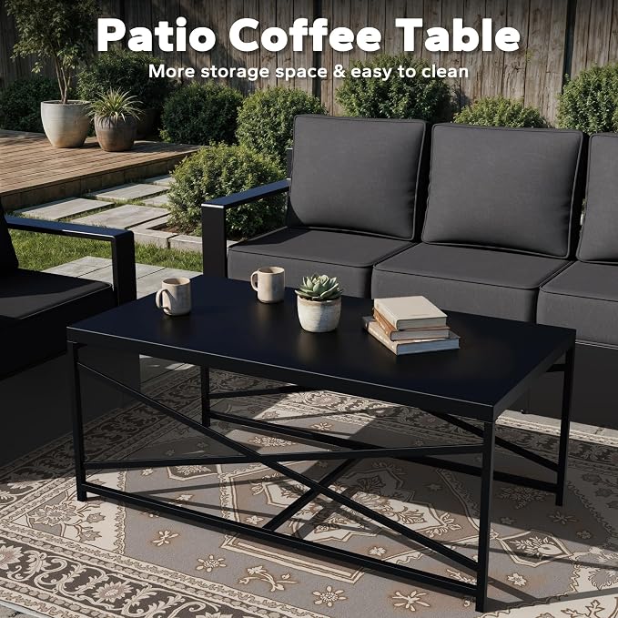 Outdoor Aluminum Furniture Set, 6-Piece Patio Conversation Set, 4 Chairs 1 Sofa and 1 Table, All-Weather Metal Frame, 6" Thick Removable Cushions, Deep Setting for Garden, Poolside and Porch