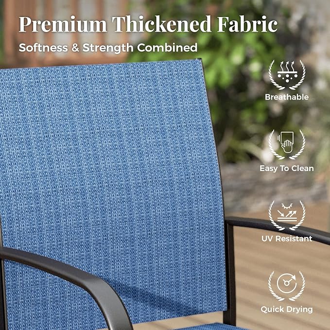 MIXPATIO Patio Table and Chairs Set, Outdoor Dining Set for 6 with Blue Chairs and Teak Color Tabletop Outdoor Dining Table, 7-Piece Patio Furniture Set for Deck Backyard Lawn