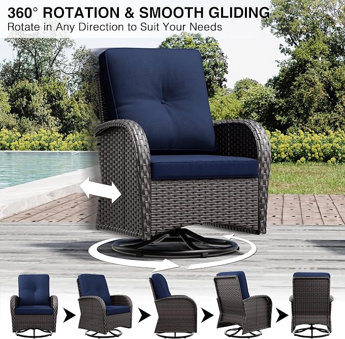 Joyside Wicker Patio Furniture Set, 7 Piece Outdoor Furniture Set with Thickened Cushions, High Back, Deep Seating, Wide Armrest, Outdoor Swivel Rocker Chairs for Porch, Deck