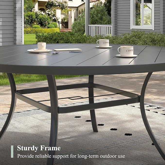 11 Pieces Outdoor Dining Set, Stackable Textilene Patio Chairs & 63" Round Dining Table with Umbrella Hole, Patio Dining Set for Backyard, Deck, Garden, Grey & Black