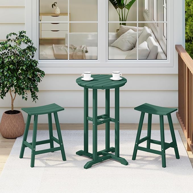Costaelm Outdoor Bar Table, 37" Counter Height Round Patio Cocktail Bar Table, Patio Bar Table Bistro Dining Table Pub Table for Front Porch Deck, Backyard, Garden, Dark Green