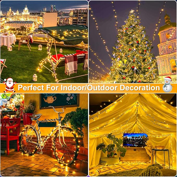 Warm White Christmas Lights Outdoor, 66FT 200 LED Christmas Tree Lights | Waterproof 8 Modes Connectable String Lights for Outside Indoor Patio Classroom Xmas Wedding Party Holiday Decorations