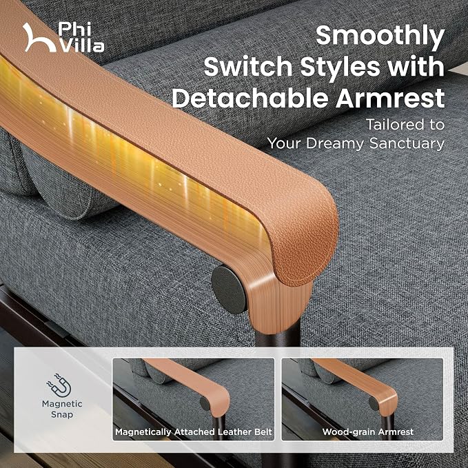 PHI VILLA Modern Outdoor Sofa with Extra Thick 6.3" Cushion,Deep & Wide Seat Patio Couch for Deck Front Porch Backyard