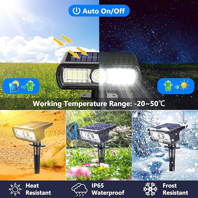 Toodour Solar Spot Light Outdoor, 6 Pack Solar Lights Outdoor with 2 Modes, Waterproof Solar Powered Flood Lights Landscape Lighting for Yard Garden Home Pathway Walkway Outdoor Decor - Cool White