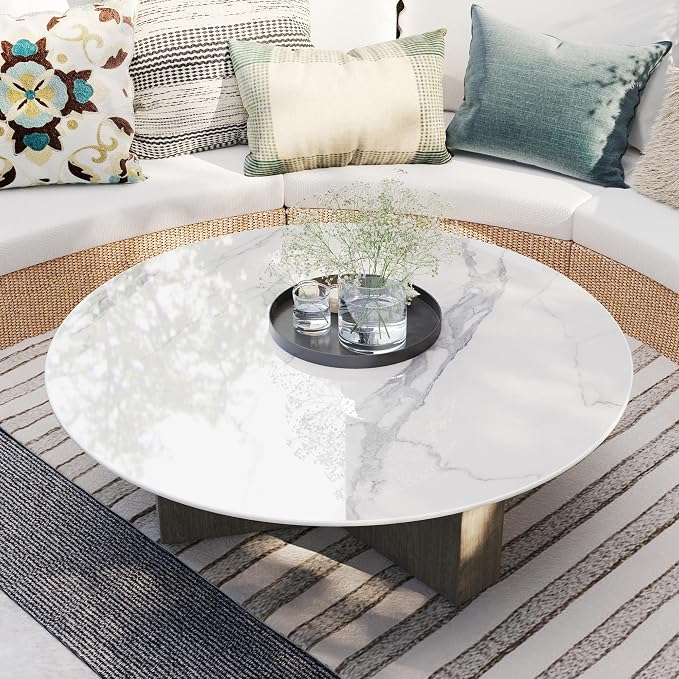 ZL ZELing Round Sintered Stone Table Top 47.2",Replacement Table Top for Indoor & Outdoor - Heat/Scratch Resistant Waterproof Ceramic DIY Desktop,Patio/Balcony/Bistro/Café & Dining Room (White)