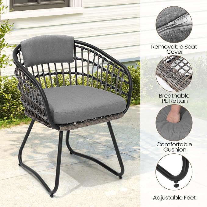 Pellebant 11-piece Outdoor Dining Set for 10 - Weather-Resistant Patio Dining Furniture, 116" Aluminum Outdoor Table with Umbrella Hole, Wicker Chairs with Cushion for Deck, Porch, Backyard, Gray