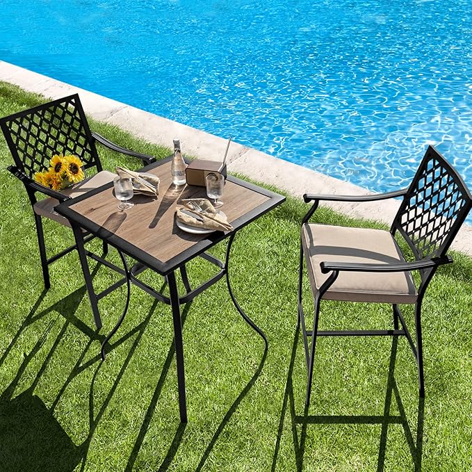 Giantex Patio Bar Table Outdoor Square Bistro Bar High Table All Weather Patio Dining Table Garden Backyard Porch Lawn Poolside