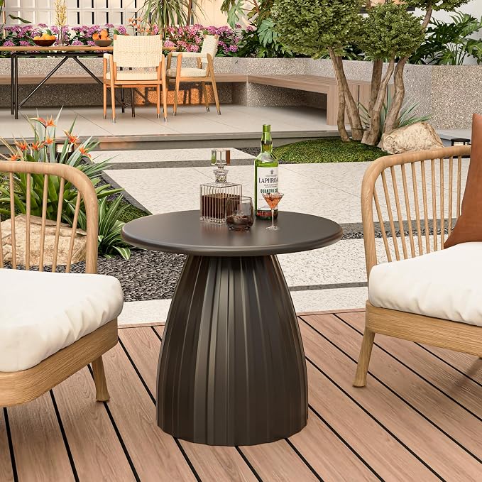 Round Metal Outdoor Patio Side Table, Black Small Patio End Table, Steel Outdoor Accent Table for Garden, Pool, Deck, Balcony, Yard, Living Room, Weather Resistant, No Assembly