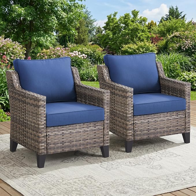 Belord Patio Chairs Set of 2, Outdoor Wicker Chairs for Deck Porch Garden, 2 Piece Luxury Patio Furniture Set, Blue