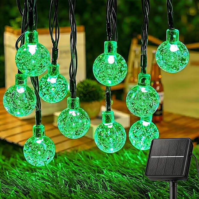 Brightown Solar String Lights Outdoor 60 Led 35.6 Feet Crystal Globe Lights with 8 Lighting Modes, Waterproof Solar Powered Patio Lights for Garden Yard Porch Wedding Party Decor (Green)