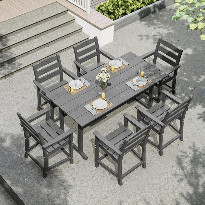 nalone 5-Piece Patio Dining Table Set, HDPE Outdoor Dining Sets with Table and 4 Chairs, Dining Furniture Set with Umbrella Hole (Grey, 5 Pcs)
