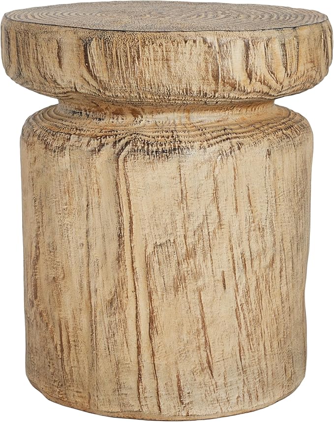 Realistic Tree Stump Side Table, Lightweight Concrete End Table for Indoor & Outdoor, Rustic Wood-Look Stool, Multi-Purpose Plant Stand, Weather-Resistant Table, No Assembly Required, Natural Wood