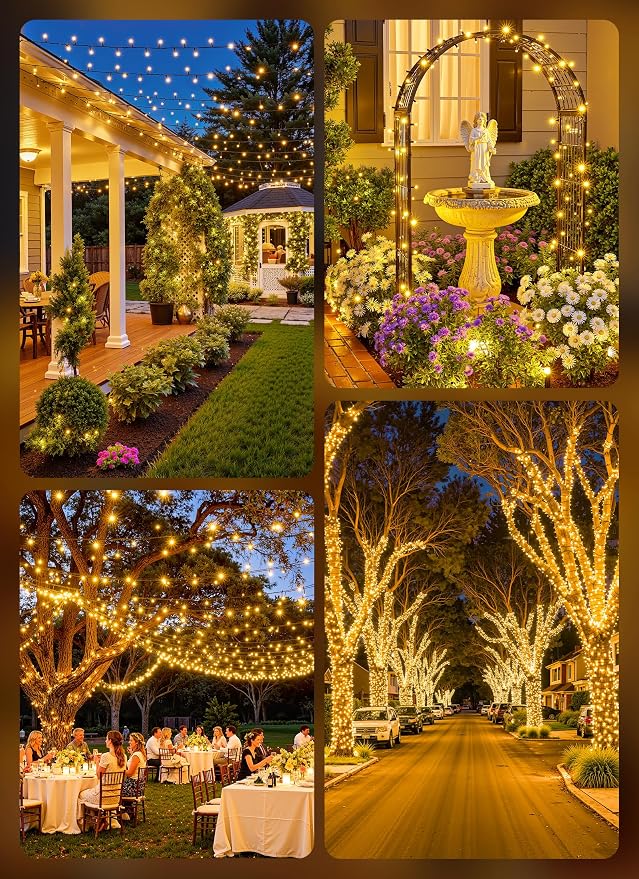Brightown Solar String Lights Outdoor Waterproof, 40FT 100 LED | Solar Powered Christmas Lights with 8 Modes, Auto On/Off, Patio Lights for Outside Tree Garden Party Decor (Warm White)