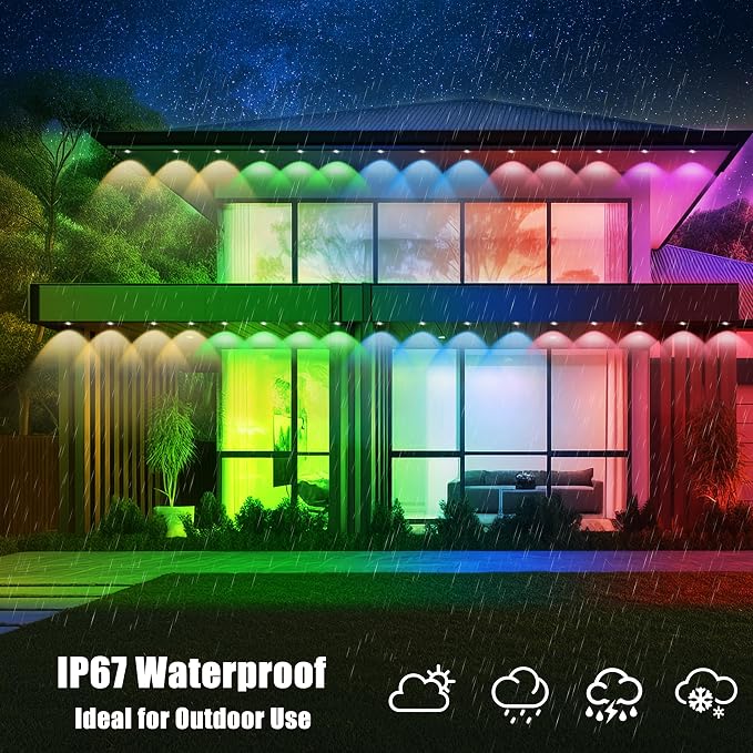 50FT Permanent Outdoor Lights with 30 Smart RGB LED Eave Lights, APP/Remote Control, IP67 Waterproof for House Roof, Eave, Garden, Outdoor Decorations, Christmas, Party Decor