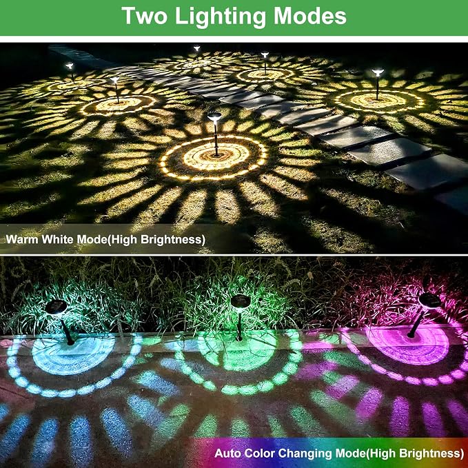 Nupostai Bright Solar Pathway Lights 2 Pack, Color Changing + Warm White LED, IP67 Waterproof Solar Garden Lights for Walkway, Yard, Backyard, Lawn Decorative