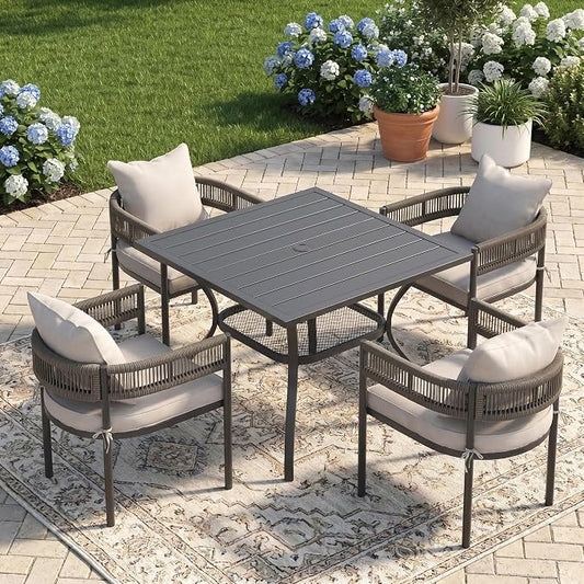 VICLLAX Patio Dining Set for 4-37.8" Square Table & Cushioned Seats, Black