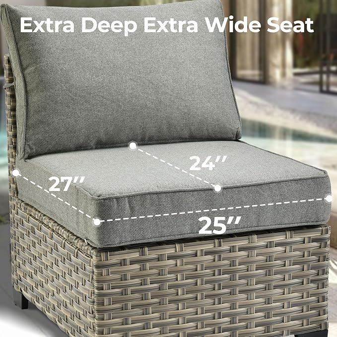 HOOOWOOO Outdoor Sectional Patio Furniture Set with Fire Pit Table,9 Pieces Wicker Conversation Sets,Extra Deep Out Door Sofa Outside Furniture Couch Swivel Chairs Ottoman,Charcoal Gray