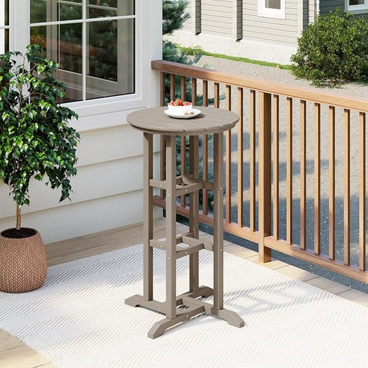 Costaelm Outdoor Bar Table, 42" Counter Height Round Patio Cocktail Bar Table, Patio Bar Table Bistro Dining Table Pub Table for Front Porch Deck, Backyard, Garden, Weathered Wood